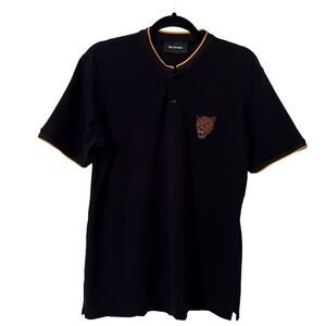 The Kooples Mens Size Medium Black Cotton Embroidered Panther Polo Shirt
